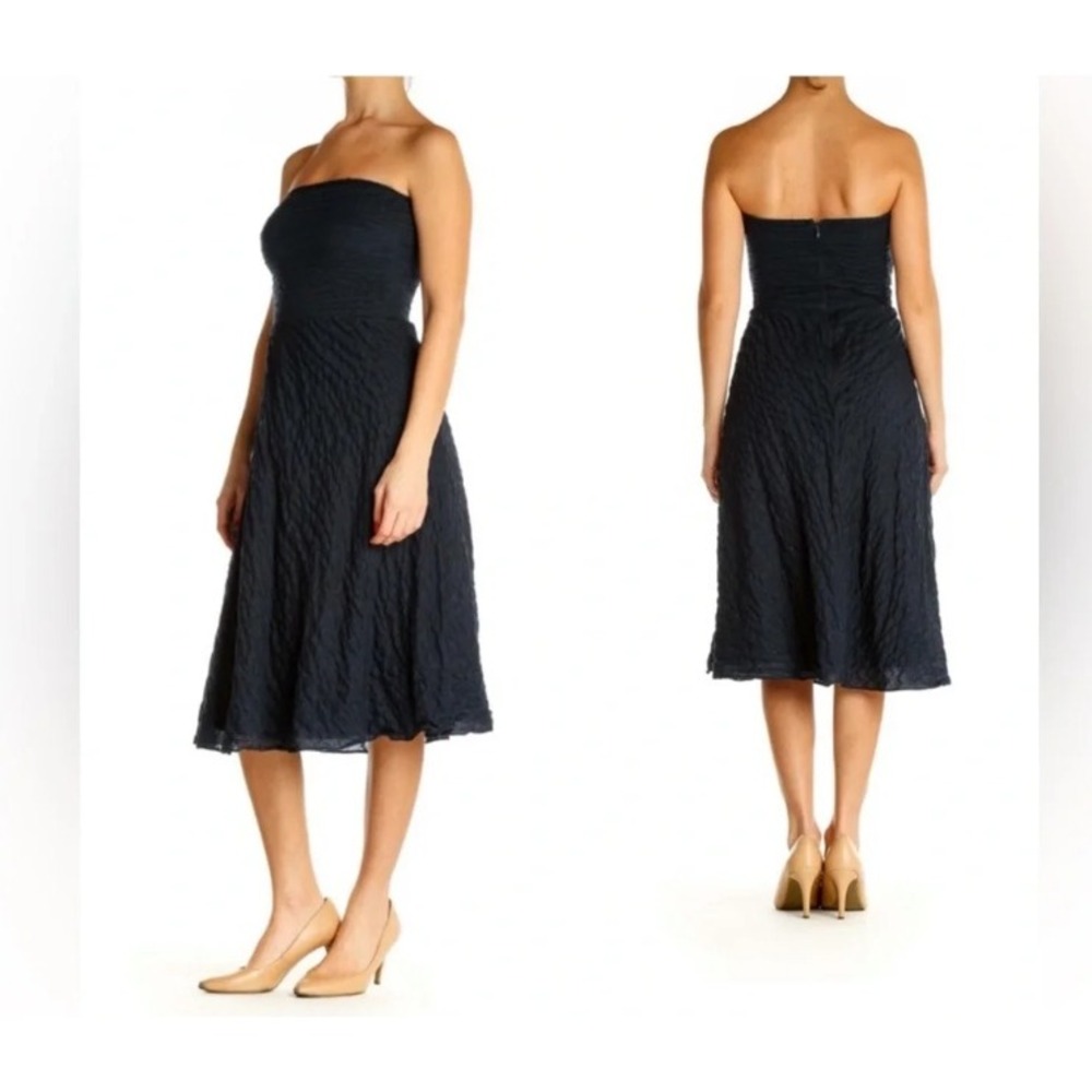 J.Crew‎ Strapless Textured Cotton Fit & Flare Midi Dress Black Size 6